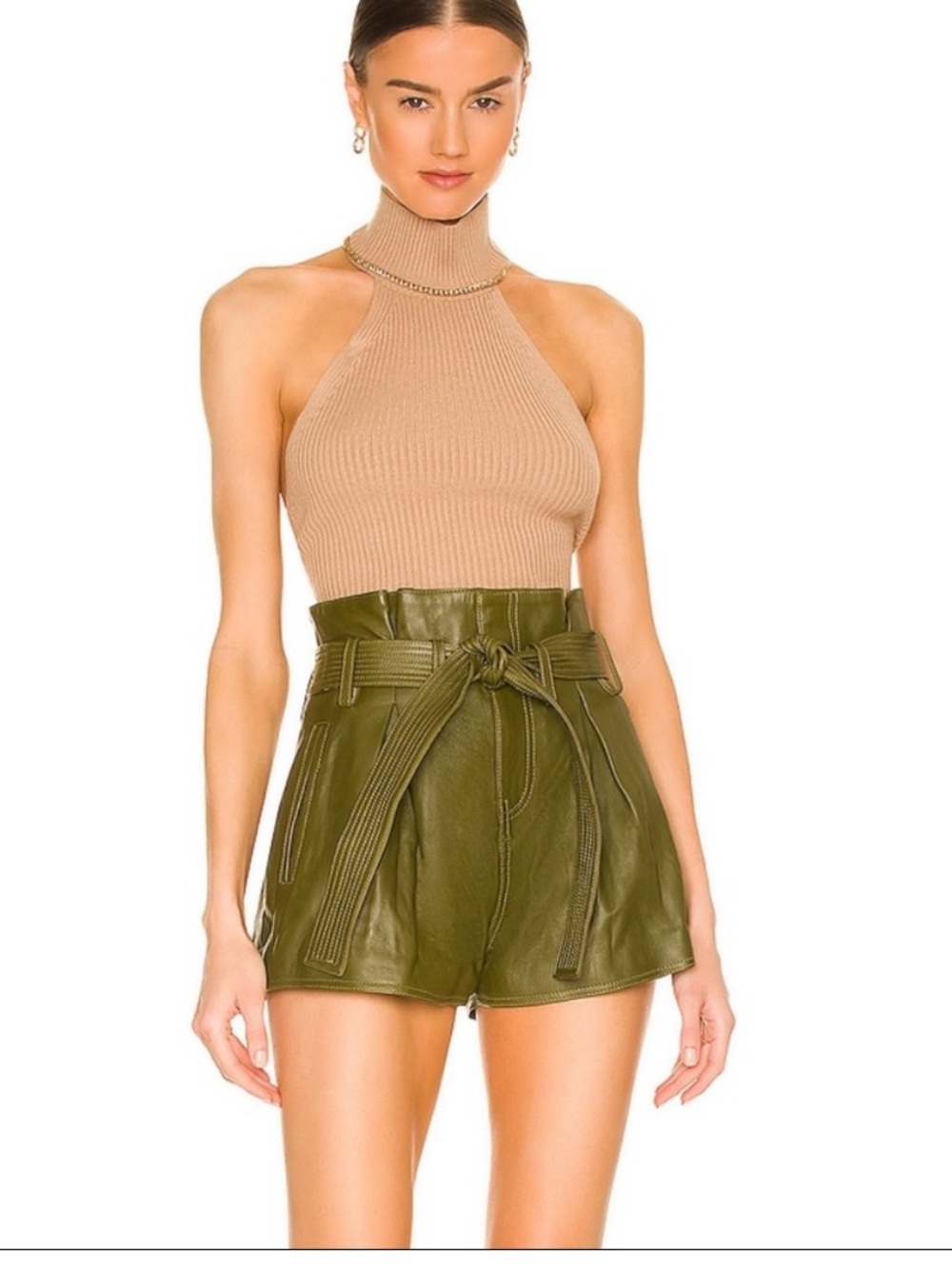 LPA Kelli leather shorts olive green size small
